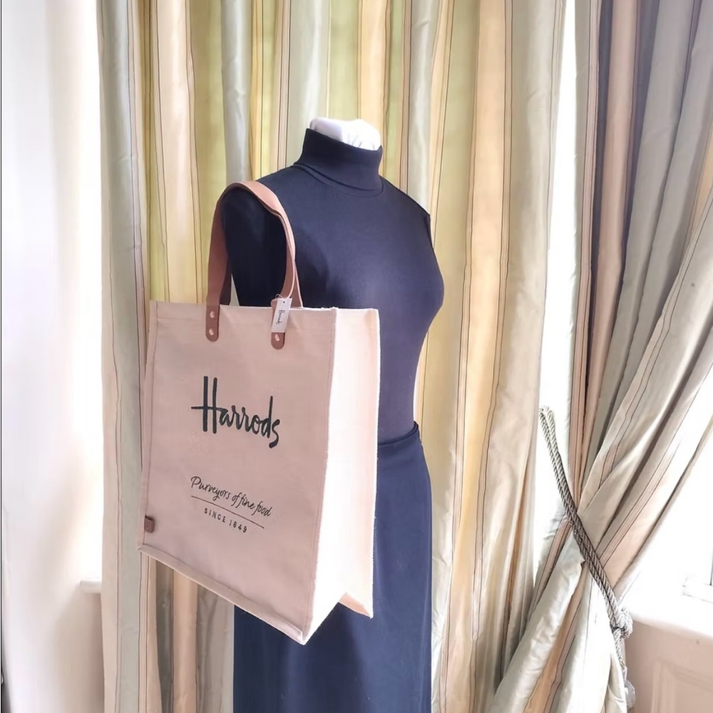 Harrods Canvas Jute Tote Bag - Picture 5 of 6